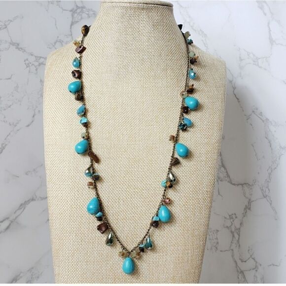 ARTISAN Resin & Stone Long Beaded Bronze Chain Necklace - Picture 1 of 6